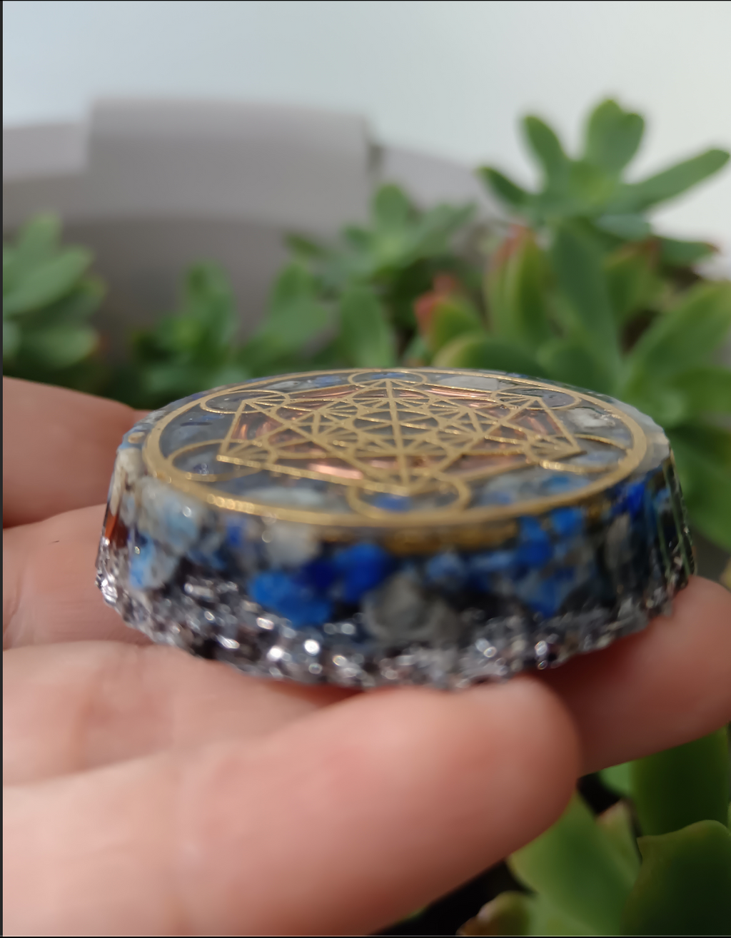 Colgante de Orgonita con Cubo de Metatrón y Lapislázuli